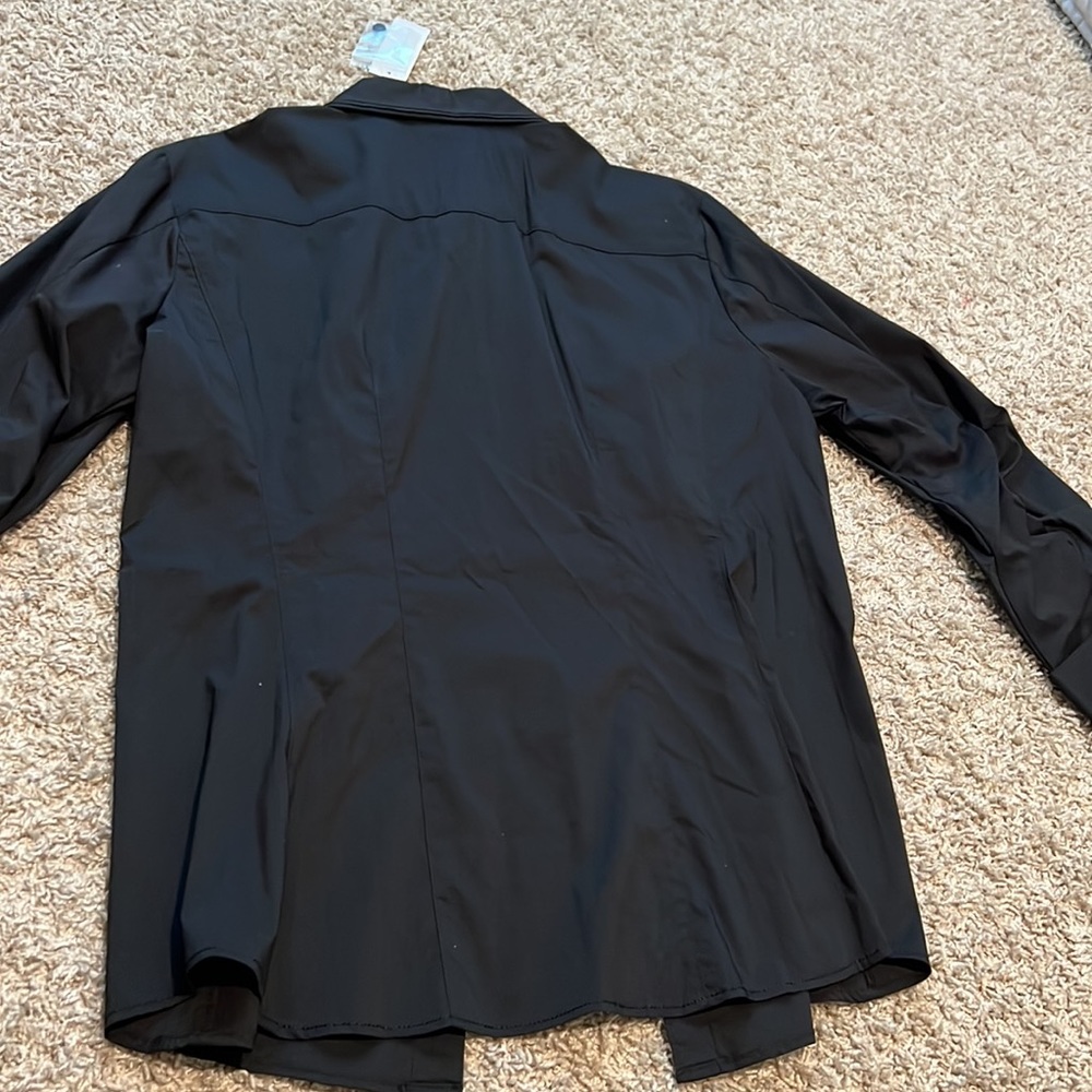 New York & Company Black Rouched Sleeve Button Up Blouse - Picture 5 of 8